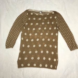J. Crew Medium tan cream polka dot linen sweater